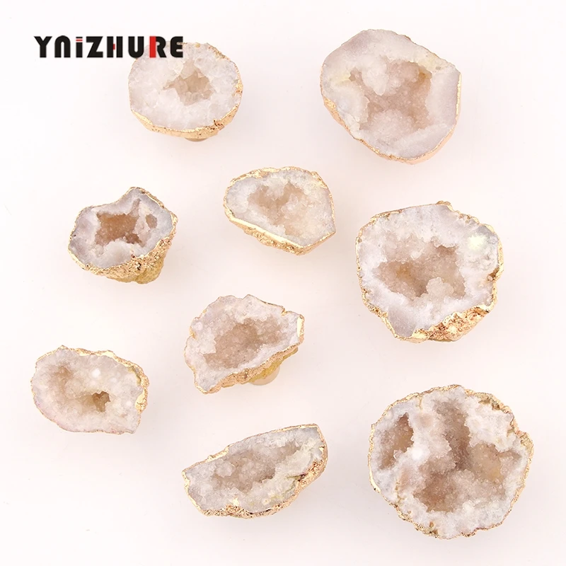 

Luxury Natural Rough Golden Rough Crystal Brass Handle Drawer Kitchen Cupboard Closet Door Knob Smiley Face Clear Crystal Teeth
