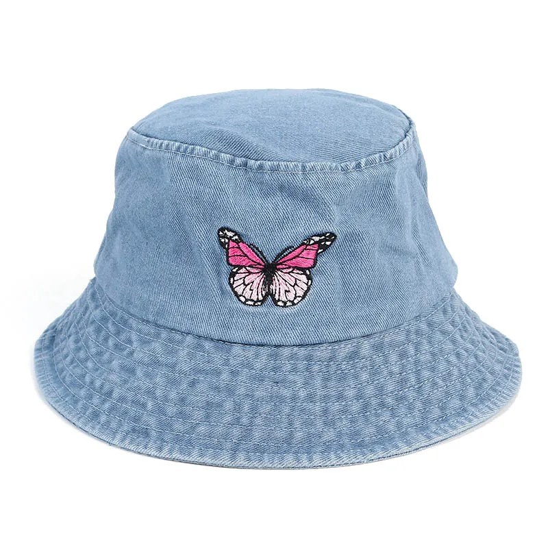 Женская джинсовая Панама с вышитыми бабочками дизайнерская bob chapeau femme женская