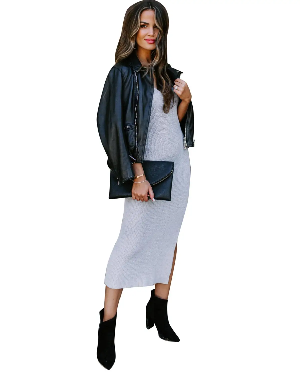 

Spring/Summer 2020 new sexy tight knit sweater slit dress