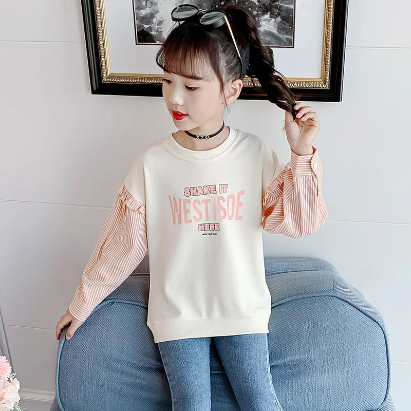 

2021 new spring girl's shirt shirt wooden ear bottoming shirt striped jacket cotton stretch loose sweater