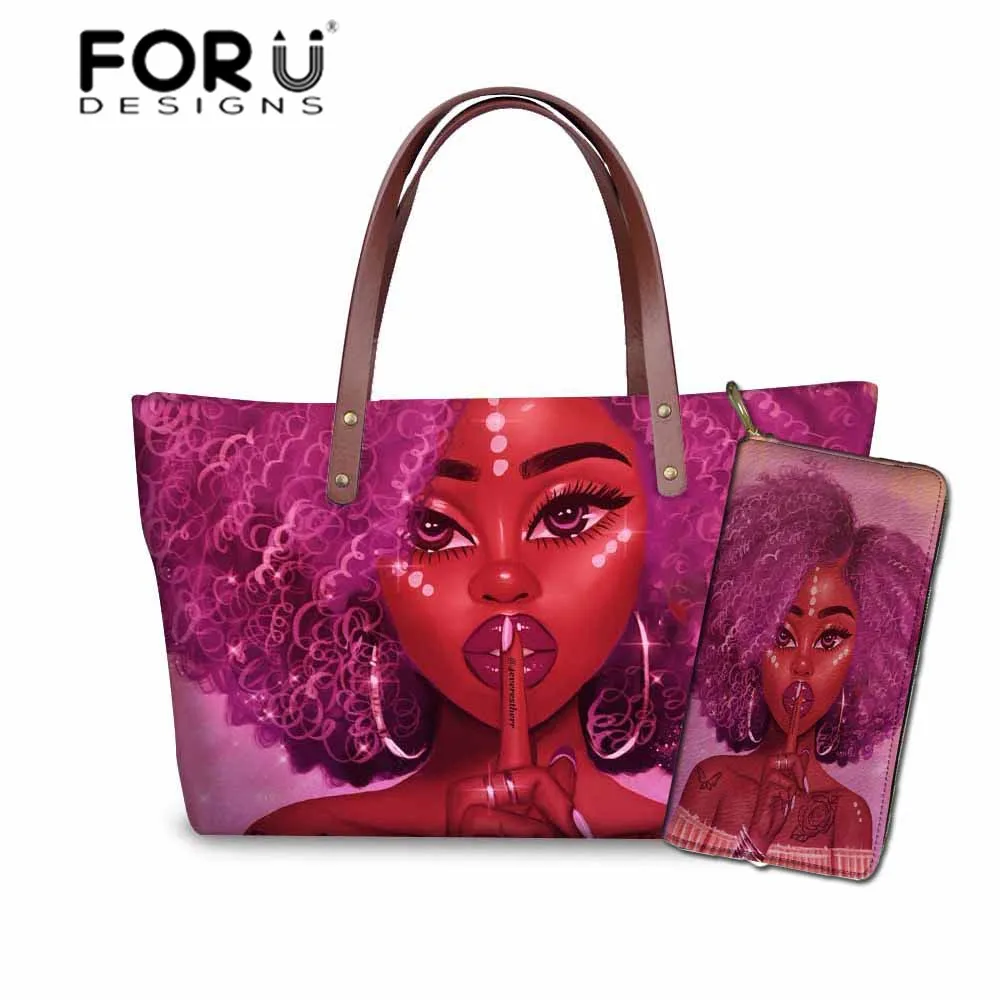 YQ4554ALZ21 FORUDESIGNS бренд класса люкс дизайн Сумки женский, черный арт в африканском стиле, для девочек, 2 предмета в наборе, шт./компл. ручная сумка& кошелек женские сумки с верхней ручкой - Цвет: YQ4554ALZ21