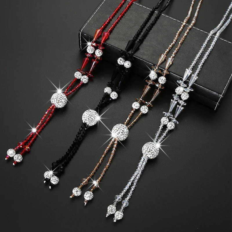 

2020 new shining crystal necklace elegant fashion kpop long ball sweater women's clothing accessories manufacturers wholesale