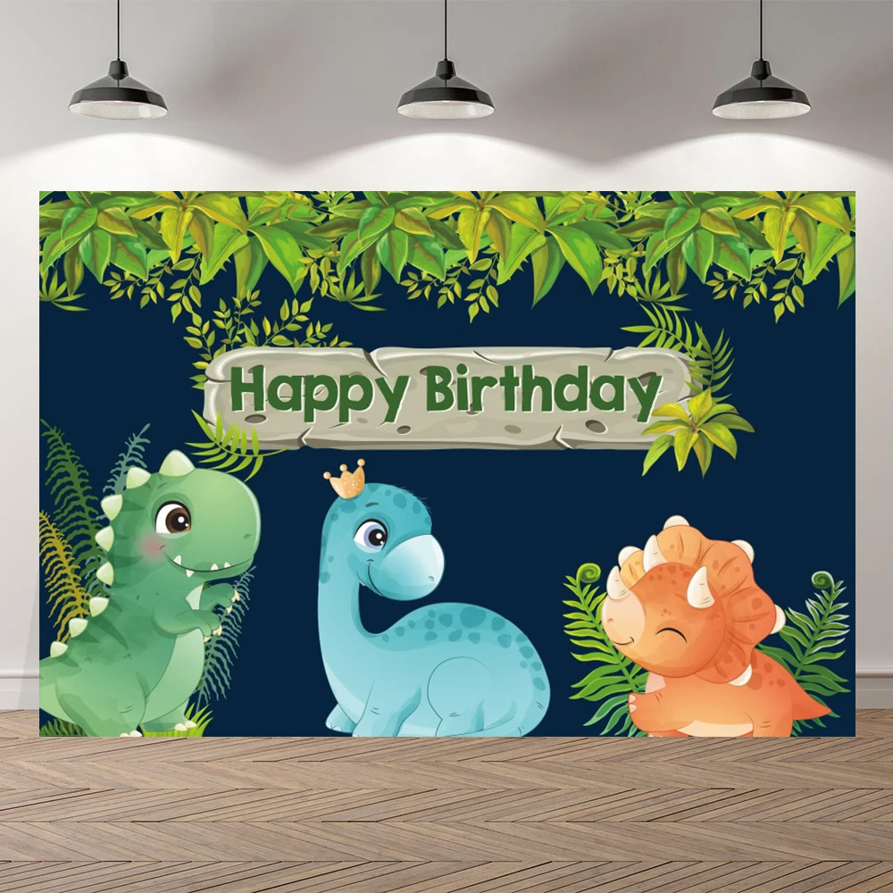 

Тропические листья джунгли динозавр мультфильм фотография счастливого дня рождения торт стол Декор фоны Вечеринка баннер реквизит