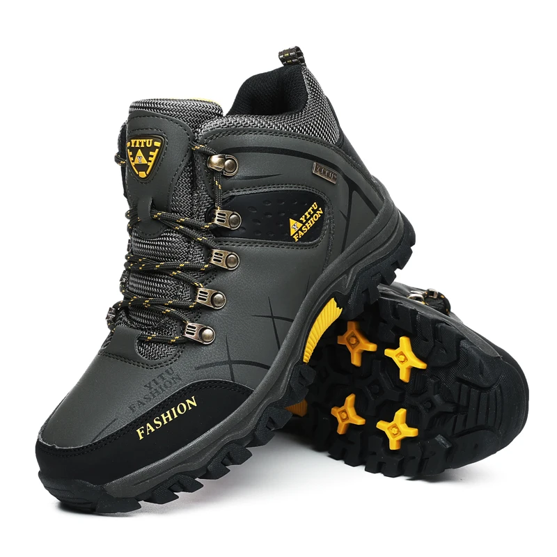 

Winter Ankle Boots Leather Men Casual Shoes Outdoor Waterproof Work Rubber Mens Hiking Boots Sneakers Warm Military Snow Boots