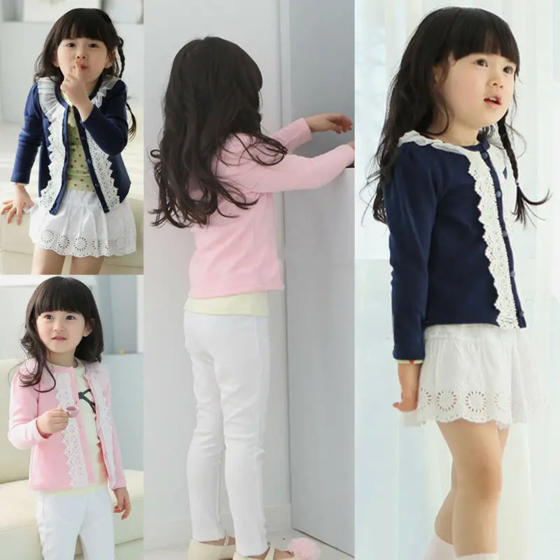 От 2 до 7 лет одежда для малышей с кружевами девочек топы детей Кардиганы пальто