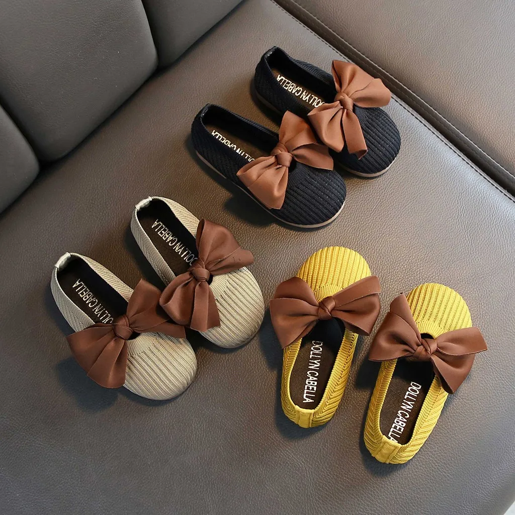 

Baby Flat Shoes Princess Kids Knitted Shoes For Girls Toddler Kids Baby Girls Shoes Bowkont Princess Shoes Solid Casual Shoes