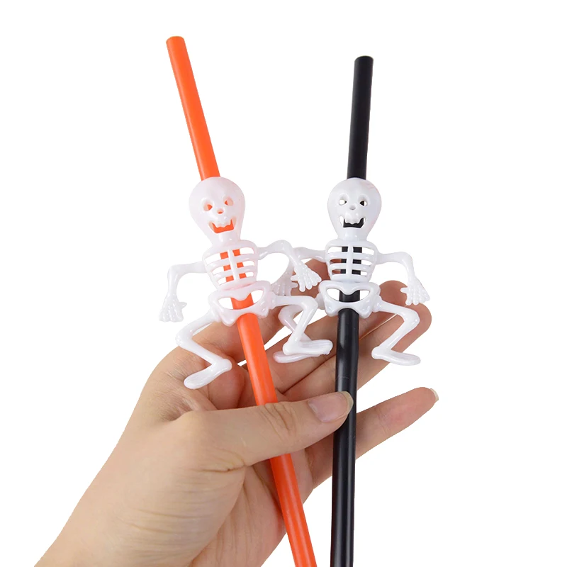 

5pcs Halloween Plastic Disposable Straw Plastic Skull Pumpkin Drink Straws For Halloween Decoration Festival Party Home Decor