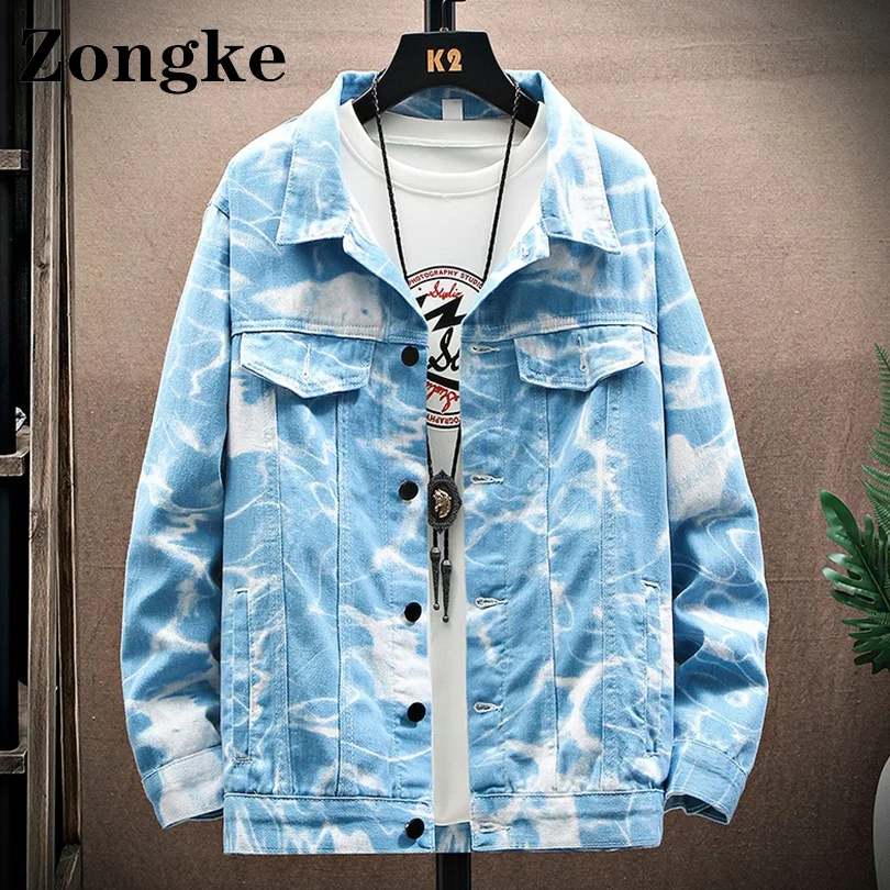 

Zongke Tie Dye Jean Jacket Men Clothing Japanese Bombers Harajuku Streetwear Coat Size M-3XL 2022 Spring New Arrivals