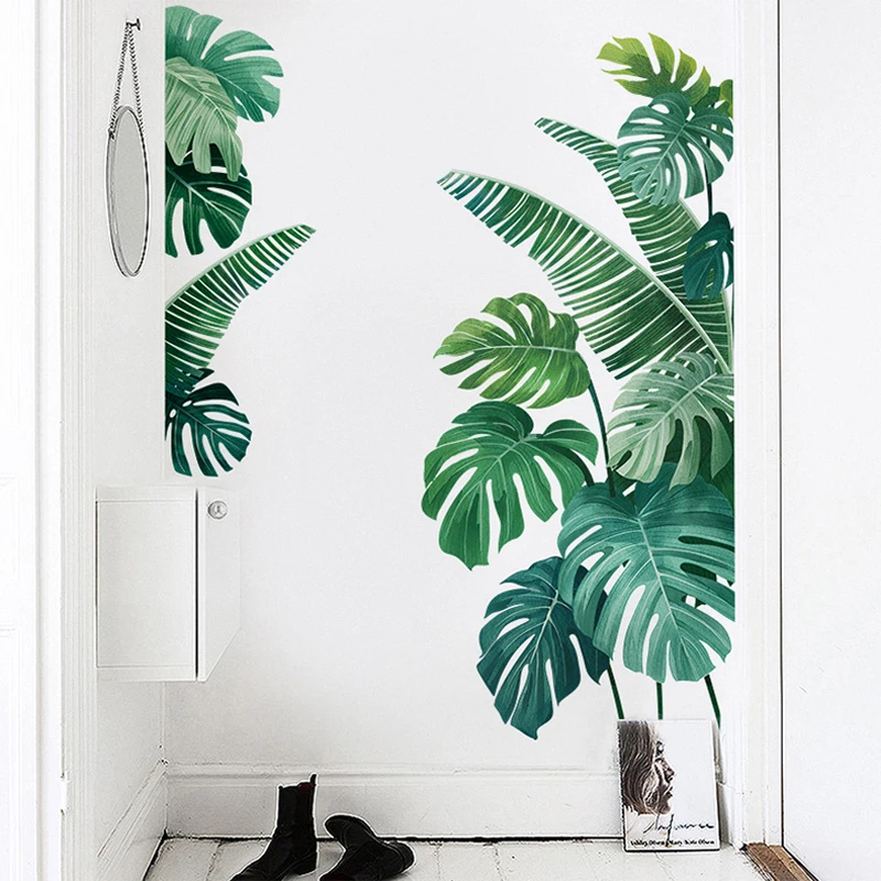 Tropical Plant Turtle Leaf Wall Sticker Fresh Beach Palm Leave Art Decal Door Wall Decoration for Living Room Kitchen Home Decor