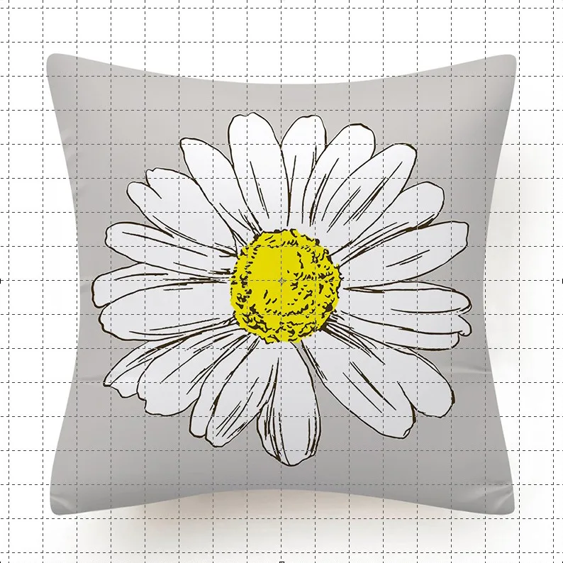 

Daisy Flower Pattern Decorative Pillow Case Outdoor Garden Cushion Cover Modern Simple Style Grey Sofa Pillow Hugging Pillowcase