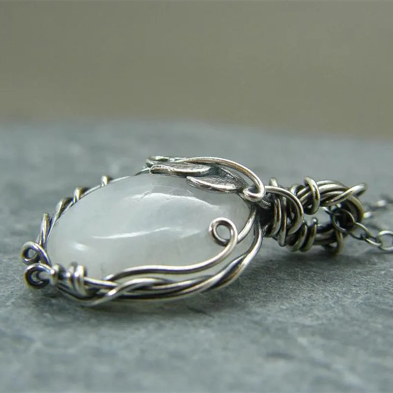 

Fashion Boho Jewelry Natural Stones Moonstone Wrapped Pendant Necklaces Women Charm Necklace Gift Delicate Vintage