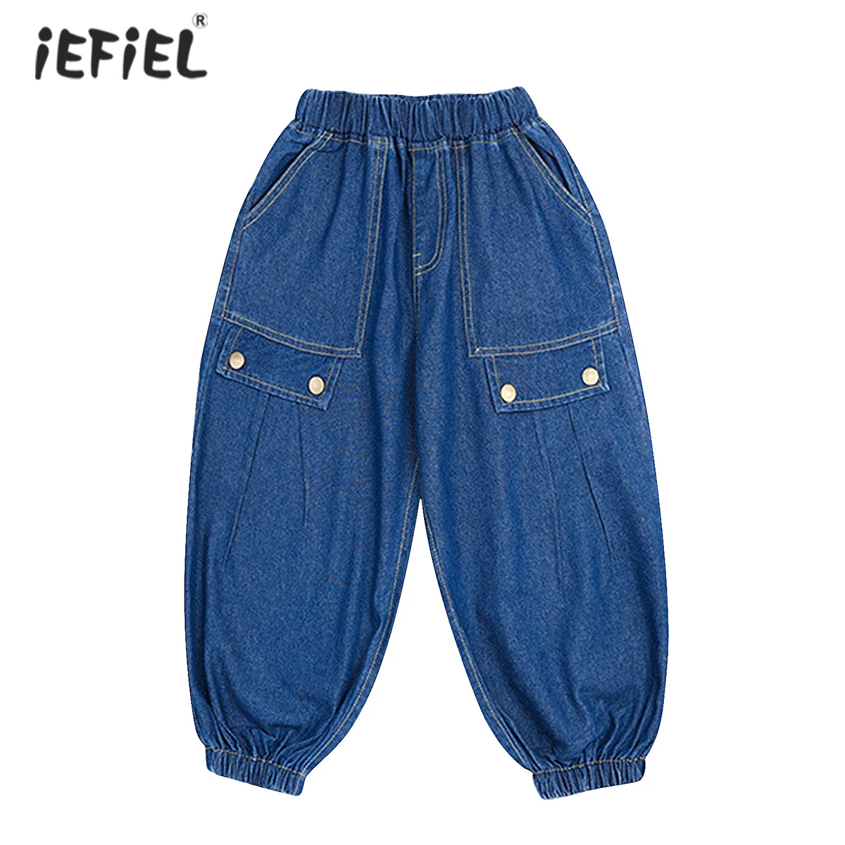 

Детские джинсовые брюки для мальчиков, новинка 2021, детская одежда на весну и осень, модные брюки-карго с эластичным поясом, джинсовые длинны...