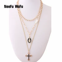 neefu wofu cross jesus necklace stainless steel freshwater pearls nationality multilayer necklace bohemia jewelry wholesa