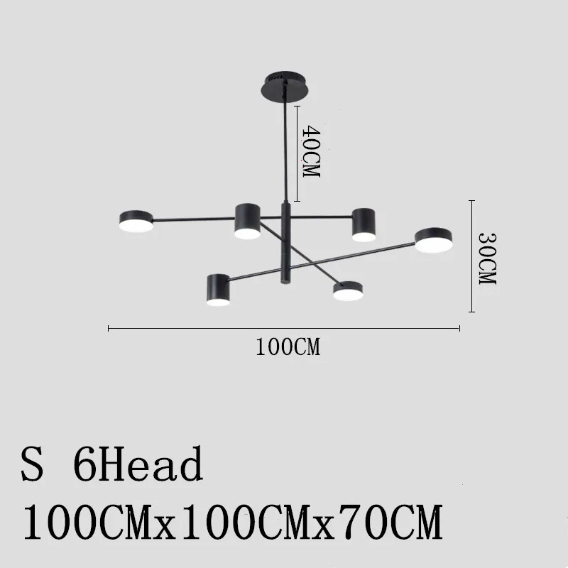 S 6Head 100x100x70CM Nordic Led Ceiling Chandelier Light Lamp with Black Round Long for the Living Room Loft Bedroom Hall Dining Room Home Decor Lamp - Цвет абажура: S 6Head 100x100x70CM