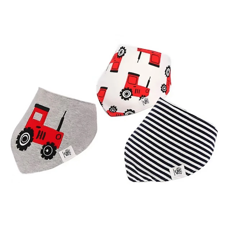 qksj002-4 3-Pack/lot Baby Bibs 100%Cotton Waterproof Cute cartoon print embroidery Saliva Towel Newborn Toddler Infant Boys Girls Stuff - Цвет: qksj002-4