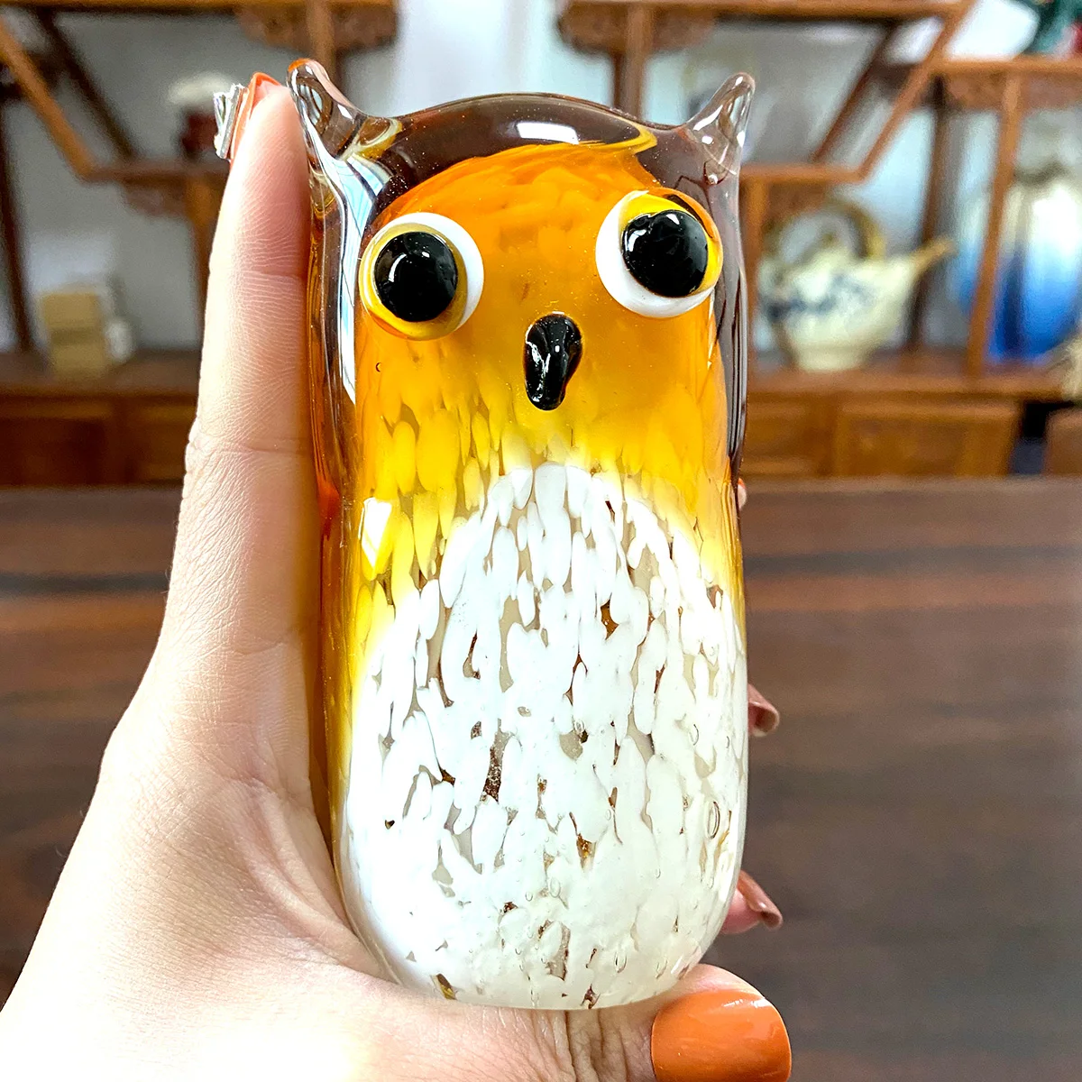 

Hand Blown Glass Owl Figurines Handmade Wild Animal Paperweight Glass Sculpture Table Ornament Home Decoration Christams Gift
