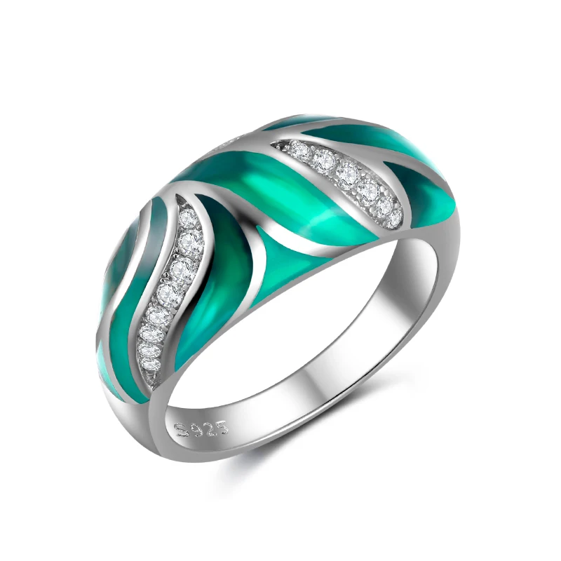 

OGULEE Elegant Ring for Women 925 Silver Emerald Emeralds Green Leaves AAA+ Zircon Ladies Ring Wedding Jewelry High-gradeEnamel