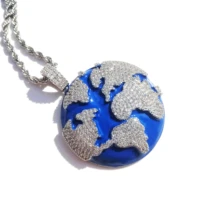 iced out blue earth pendant bling cubic zircon necklace for men and women fashion hip hop jewelry gifts