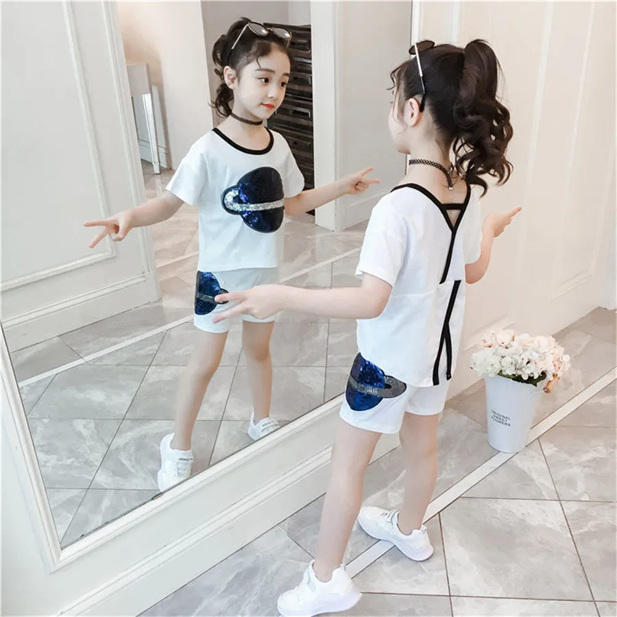 Одежда для девочек сплошной цвет топ футболка + шорты комплект одежды летней