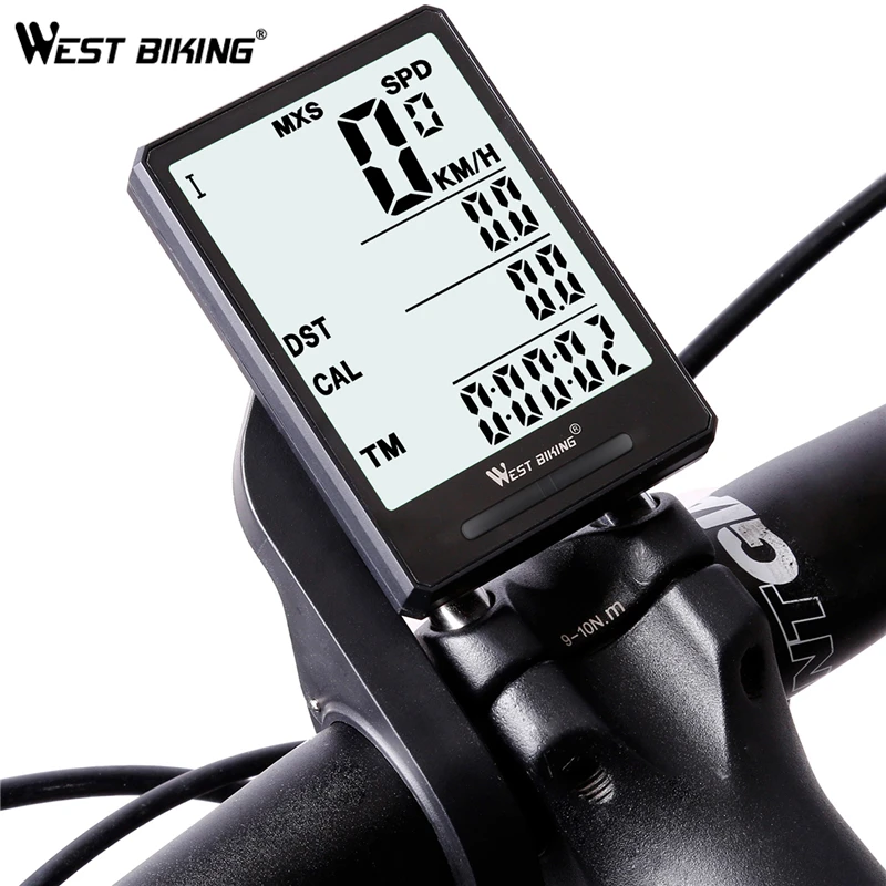 WEST BIKING водонепроницаемый велосипедный компьютер с подсветкой беспроводной проводной велосипедный компьютер велосипедный спидометр, одометр секундомер для велосипеда