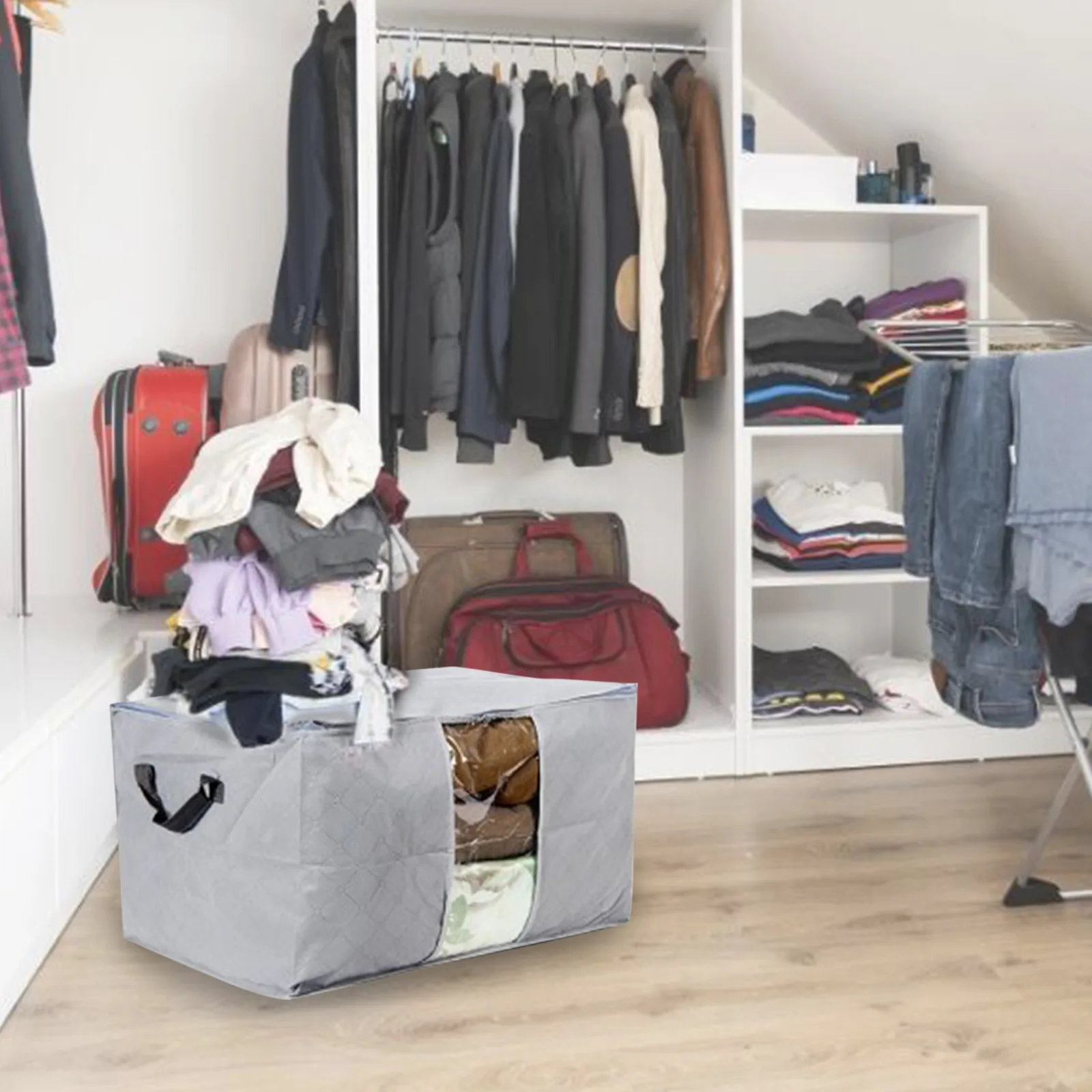 Clothes Storage Bags Foldable Organizer Container With Strengthened Handles And Clear Window Quilt Cloth Bins | Дом и сад