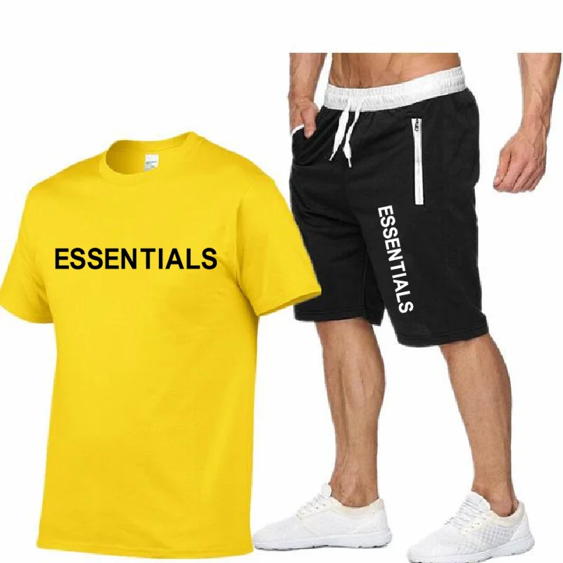

2021 New Men's O-Neck Cotton T-Shirt 2 Sportswear Men's Short-Sleeved Shirt + Trousers Pullover Sportswear Suit Casual Men's