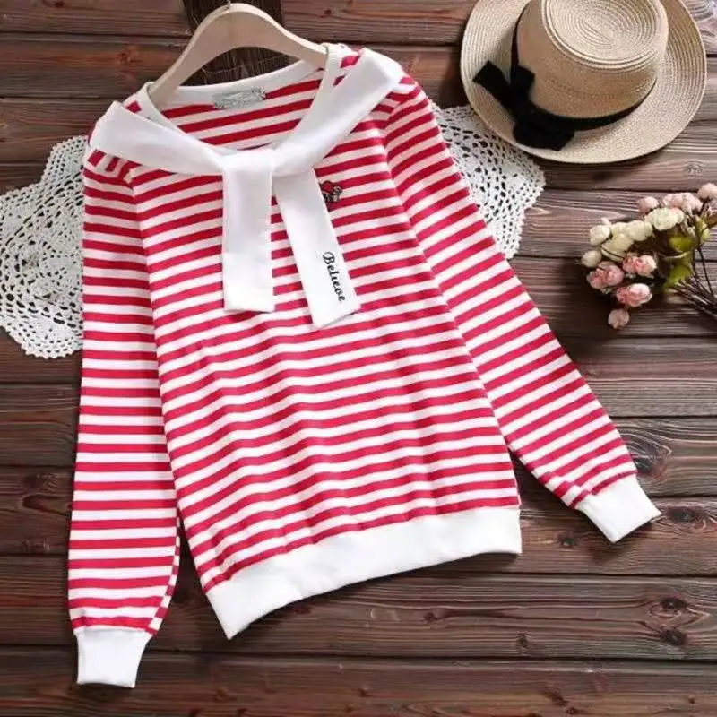 Блузка женская с капюшоном в полоску длинным рукавом | Женская одежда