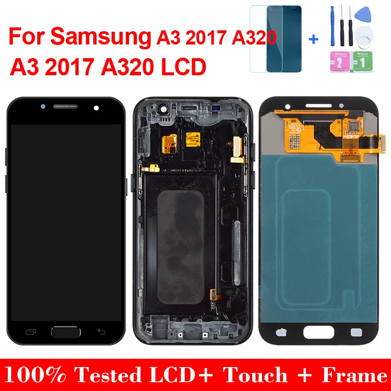 

4,7 "Оригинальный ЖК-дисплей для Samsung Galaxy A3 2017, сенсорный экран, дигитайзер в сборе для Samsung A320 A320F A320Y, ЖК-дисплей с рамкой