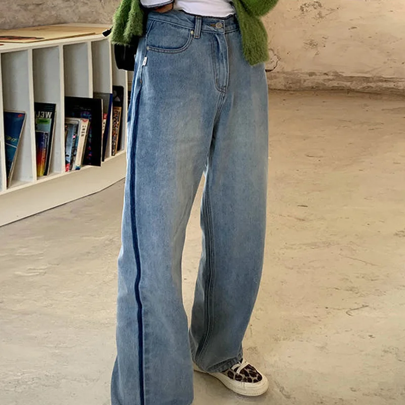 

Women Trendy Jeans Loose Soft Korean Style Pockets All-match Young Straight High Quality Streetwear Leisure New-arrival Unisex