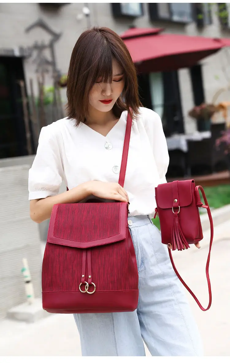 

PU 2pcs Sets Women Backpacks Teenage Girls School Bags Retro Ladies Leather Backpack Lady Business Bags Fashion Girls Book Bags