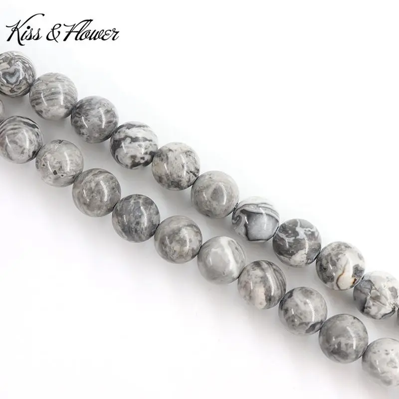 

KISS&FLOWER LB23 4 6 8 10 12mm Natural Stone Jewelry DIY Making Accessories Bracelet Necklace Map Stone Round Loose Spacer Beads