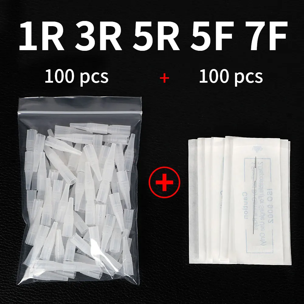 100PCS 1R 3R 5R 5F 7F PMU Needles And Tips Disposable Sterilized Professional Tattoo Needles Caps for Permanent Makeup Eyebrow