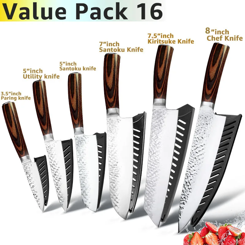 Value pack 16 Кухонный нож, 8 дюймов, профессиональные японские поварские ножи 7CR17 440C, высокоуглеродистая Нержавеющая сталь, нож для мяса, нож сантоку - Цвет: Value pack 16