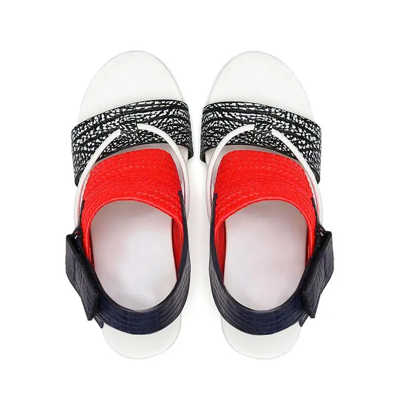 

A-BUYBEA High Heel Women Sandals Genuine Leather Mixed Color Open Toe 9 cm Strange Heel Summer Women Sandals black red