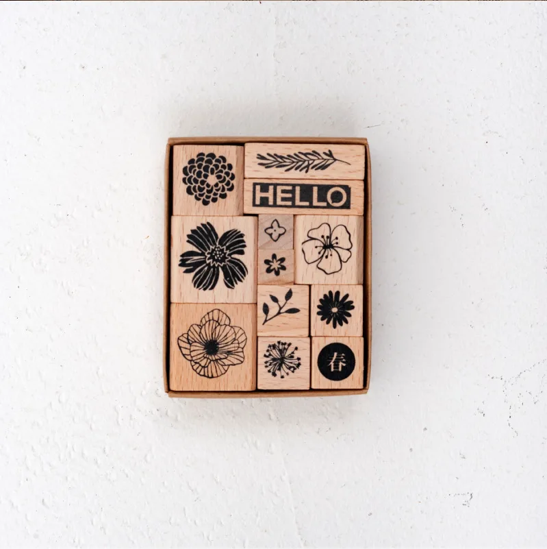 Цветы растений четыре сезона украшения штамп деревянные резиновые штампы для