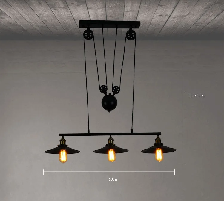 LukLoy Лофт Hanglamp Ретро кованого железа винтажные люстры Промышленный регулируемый шкив Лофт подвесные лампы подвесной светильник - Цвет корпуса: 3- Head with mirror