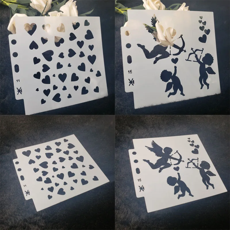 

2pc Eros Heart Stencil Painting Template DIY Walls Scrapbooking Diary Stamp Album Coloring Embossing Decoration Cake Reusable