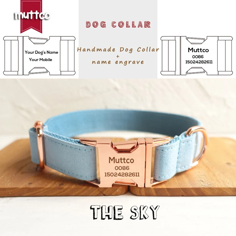 

MUTTCO retailing self-design collar engraved pet name dog collar THE SKY handmade collar 5 Sizes dog collar and leash UDC032M