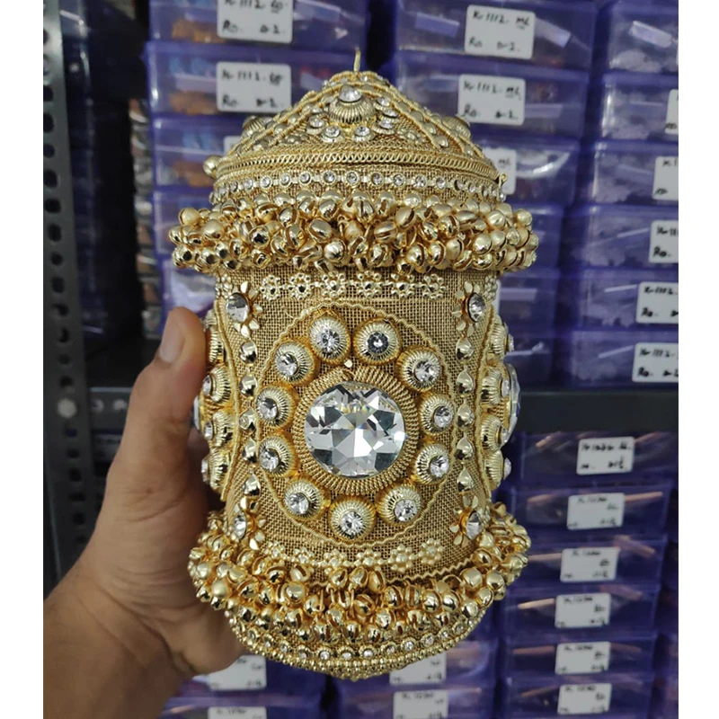 Gold DOYUTIG, индийский стиль, женские клатчи ручной работы из бисера и металла, Классические вечерние сумки, свадебные стразы, сумки через плечо с бусинами F692 - Цвет: Gold