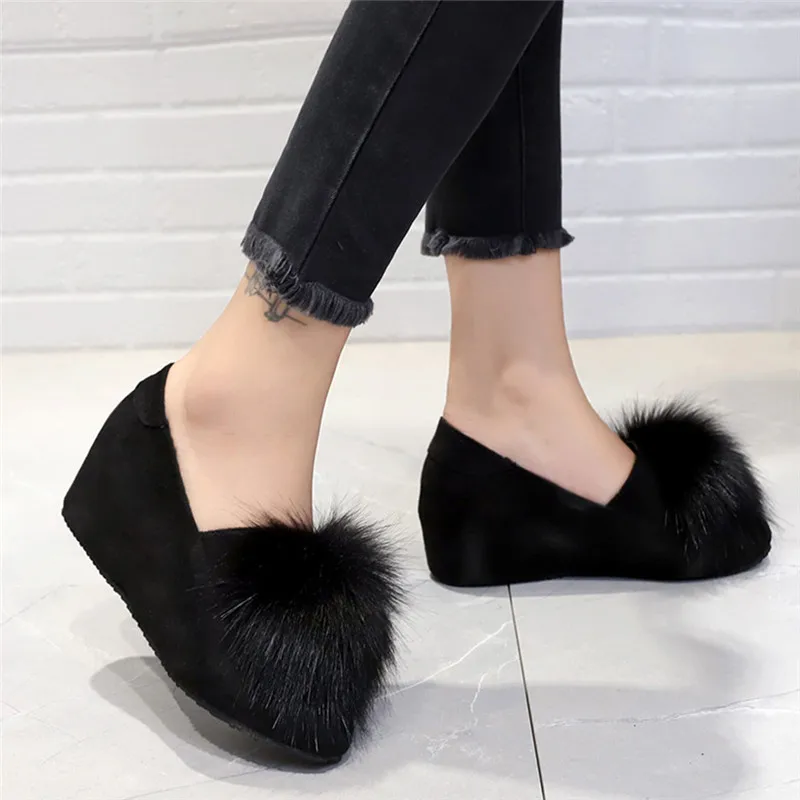 Модные женские меховые лоферы с кроличьим мехом бархатные туфли из флока удобные