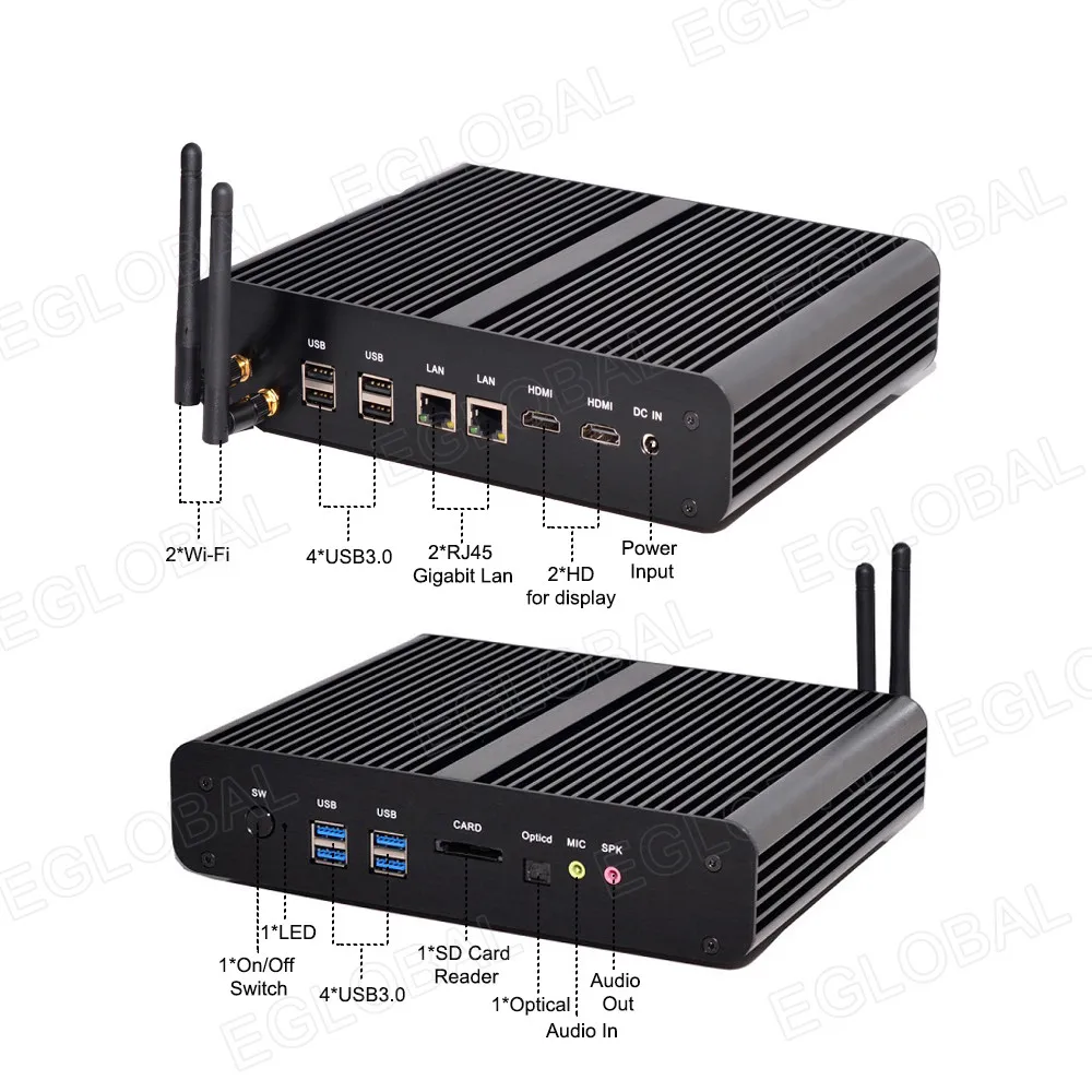 Безвентиляторный мини ПК i7 5500U i5 5200U i3 5005U Windows 10 Pro key 2 * Lans HDMI 1 оптический Barebone HTPC Nuc