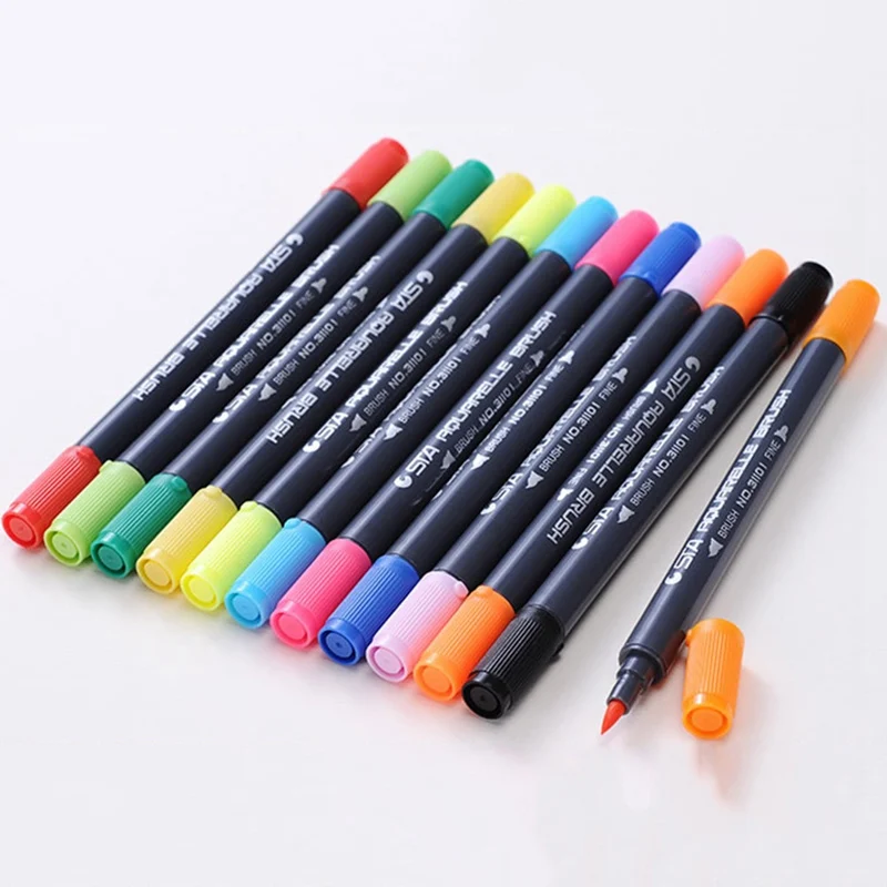 

Watercolor Markers Drawing Painting Water Coloring Brush Pen Double Tip Head Art Supplies Random Color Brand New