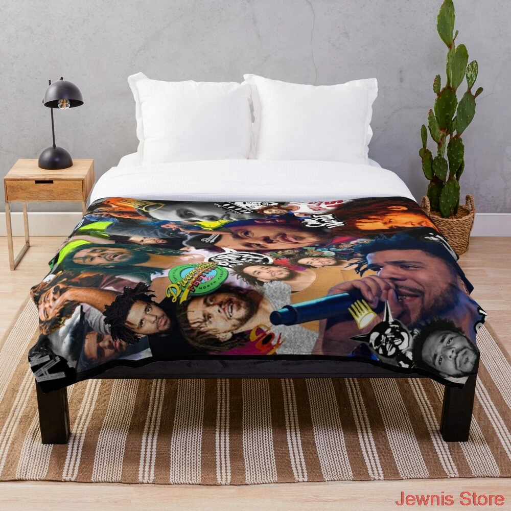 

J Cole Collage Throw Blanket Sherpa Blanket Warm Super Soft Flannel Office Nap Bedspread Sofa Bedding Plush Quilt Plaids