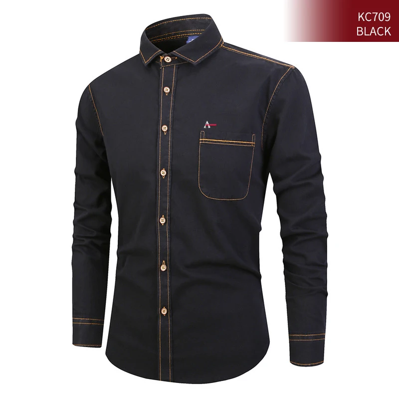 KC709-hei(1) aramy мужские повседневные джинсы джинсовые рубашки с длинным рукавом Хлопок платье aramy рубашка мужская - Цвет: KC709-hei(1)