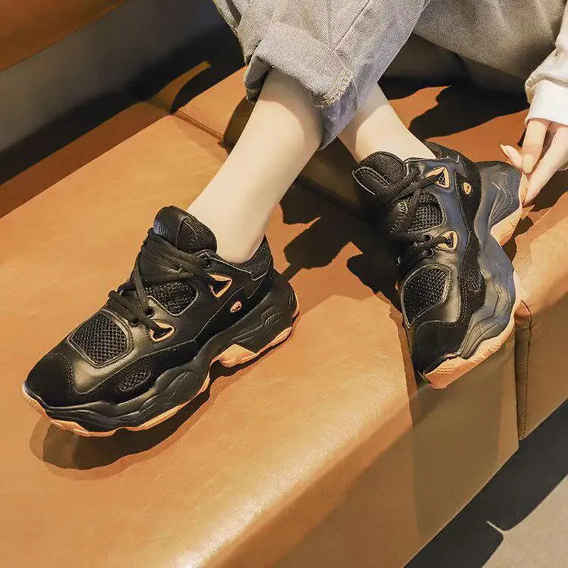 Женская обувь на платформе Повседневная белая кожаная толстой подошве кроссовки