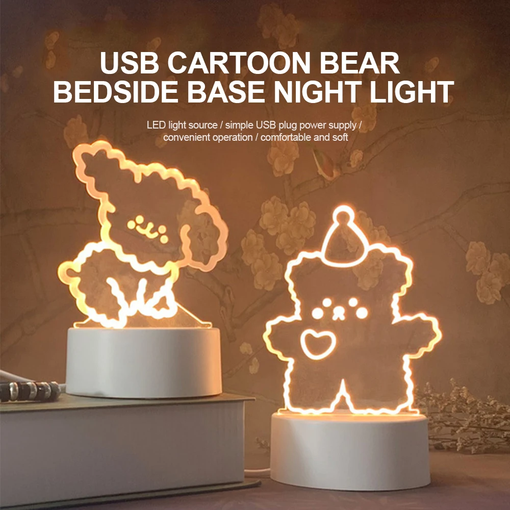 

Cute 3D Night Light LED Lovely Bear Dog Table USB Cartoon Lamp Touch Acrylic Luminous Gift for Children Holiday Girl Room Decor