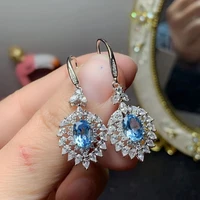 dazzling silver drop earrings with gemstones 100 natural topaz hook earrings for party solid 925 silver topaz eardrop