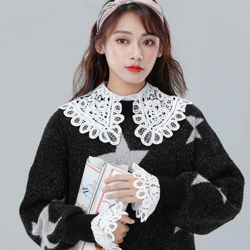 Модный женский белый кружевной съемный воротник с отворотом шифоновая