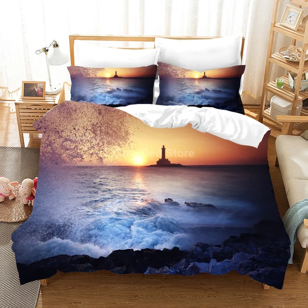 

Scenery Waves Bedding Set Sea 3d Duvet Cover Sets Modern Comforter Bed Linen Twin Queen King Single Size Tree Luxury Lighthouse