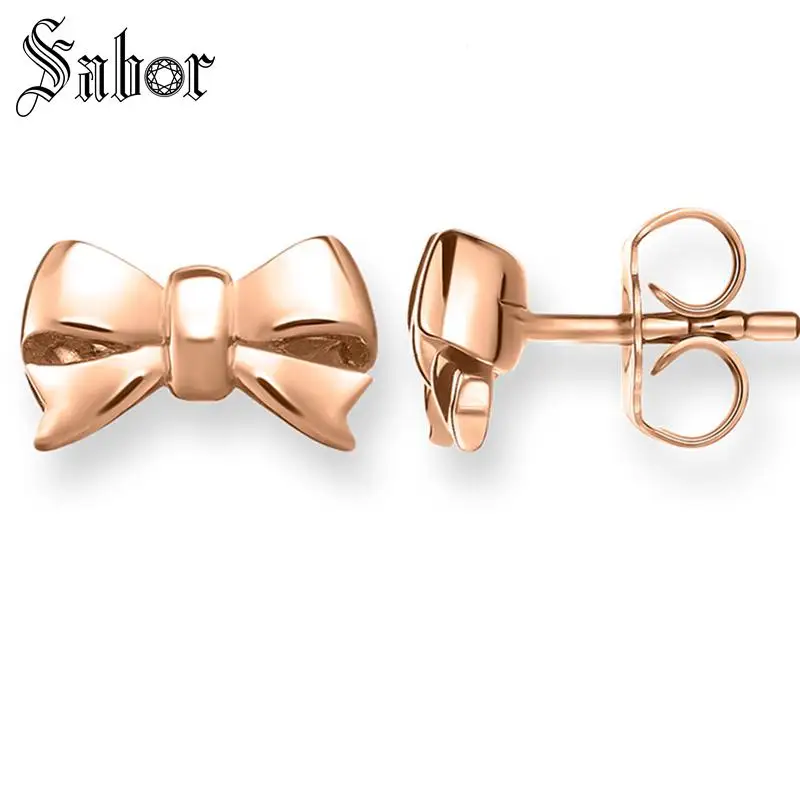 Серьги-гвоздики с бантиком розового золота 2020 новые ювелирные изделия